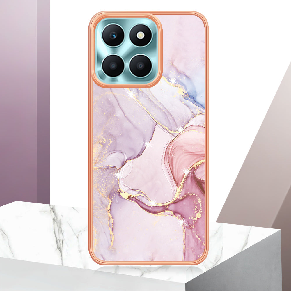 YB IMD Series-2 For Honor X6a 4G Electroplating Edge TPU Case IMD Marble Pattern Phone Cover