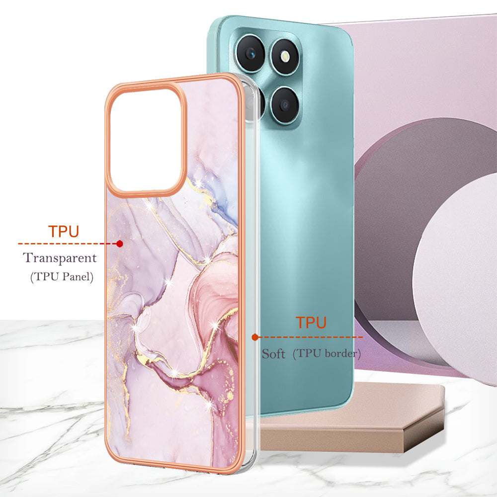 YB IMD Series-2 For Honor X6a 4G Electroplating Edge TPU Case IMD Marble Pattern Phone Cover