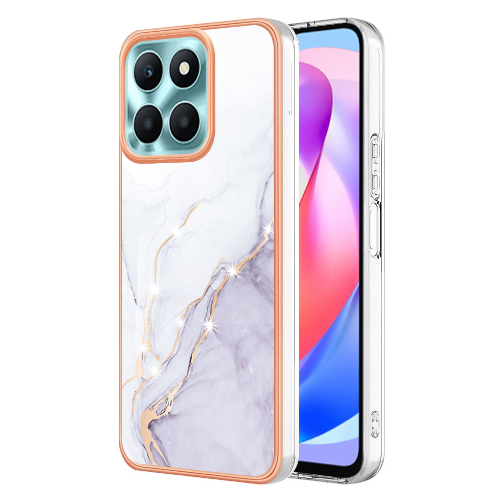 YB IMD Series-2 For Honor X6a 4G Electroplating Edge TPU Case IMD Marble Pattern Phone Cover