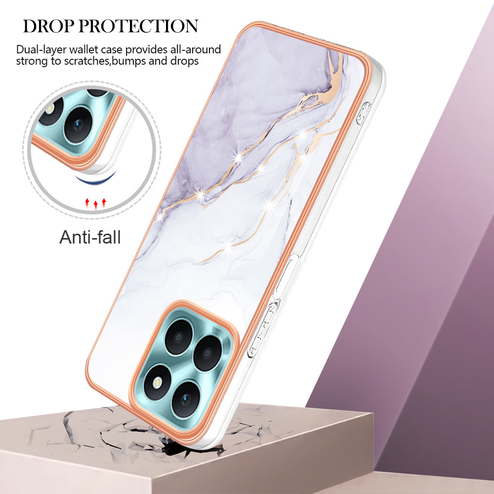 YB IMD Series-2 For Honor X6a 4G Electroplating Edge TPU Case IMD Marble Pattern Phone Cover