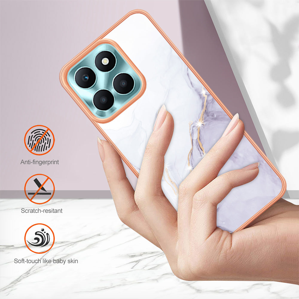 YB IMD Series-2 For Honor X6a 4G Electroplating Edge TPU Case IMD Marble Pattern Phone Cover