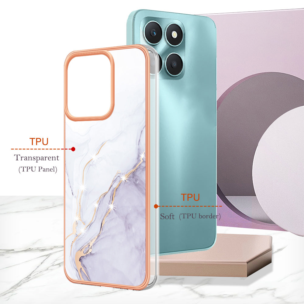 YB IMD Series-2 For Honor X6a 4G Electroplating Edge TPU Case IMD Marble Pattern Phone Cover