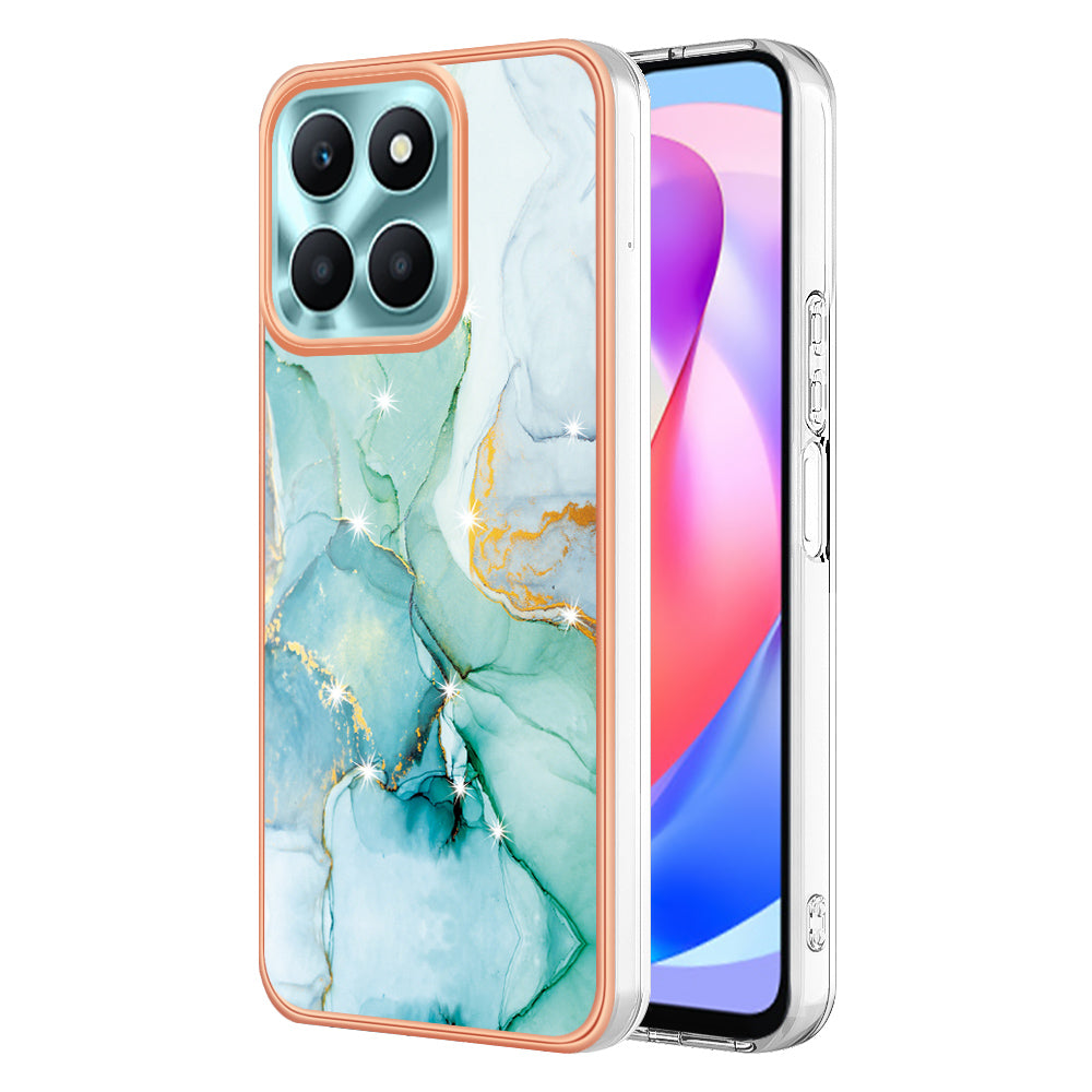 YB IMD Series-2 For Honor X6a 4G Electroplating Edge TPU Case IMD Marble Pattern Phone Cover
