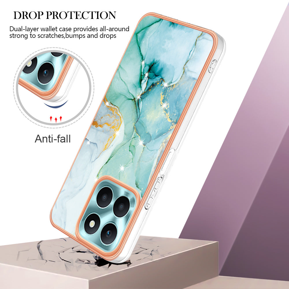 YB IMD Series-2 For Honor X6a 4G Electroplating Edge TPU Case IMD Marble Pattern Phone Cover