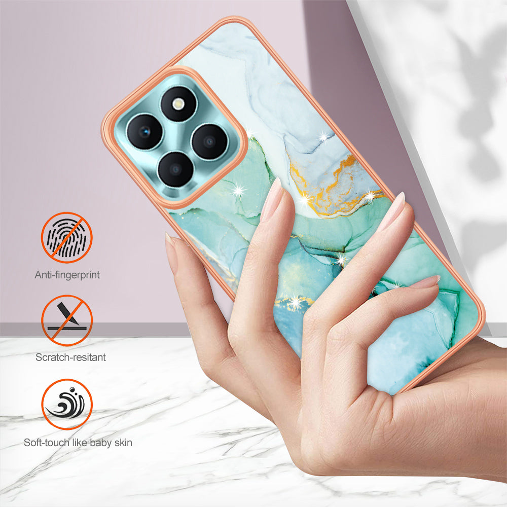 YB IMD Series-2 For Honor X6a 4G Electroplating Edge TPU Case IMD Marble Pattern Phone Cover