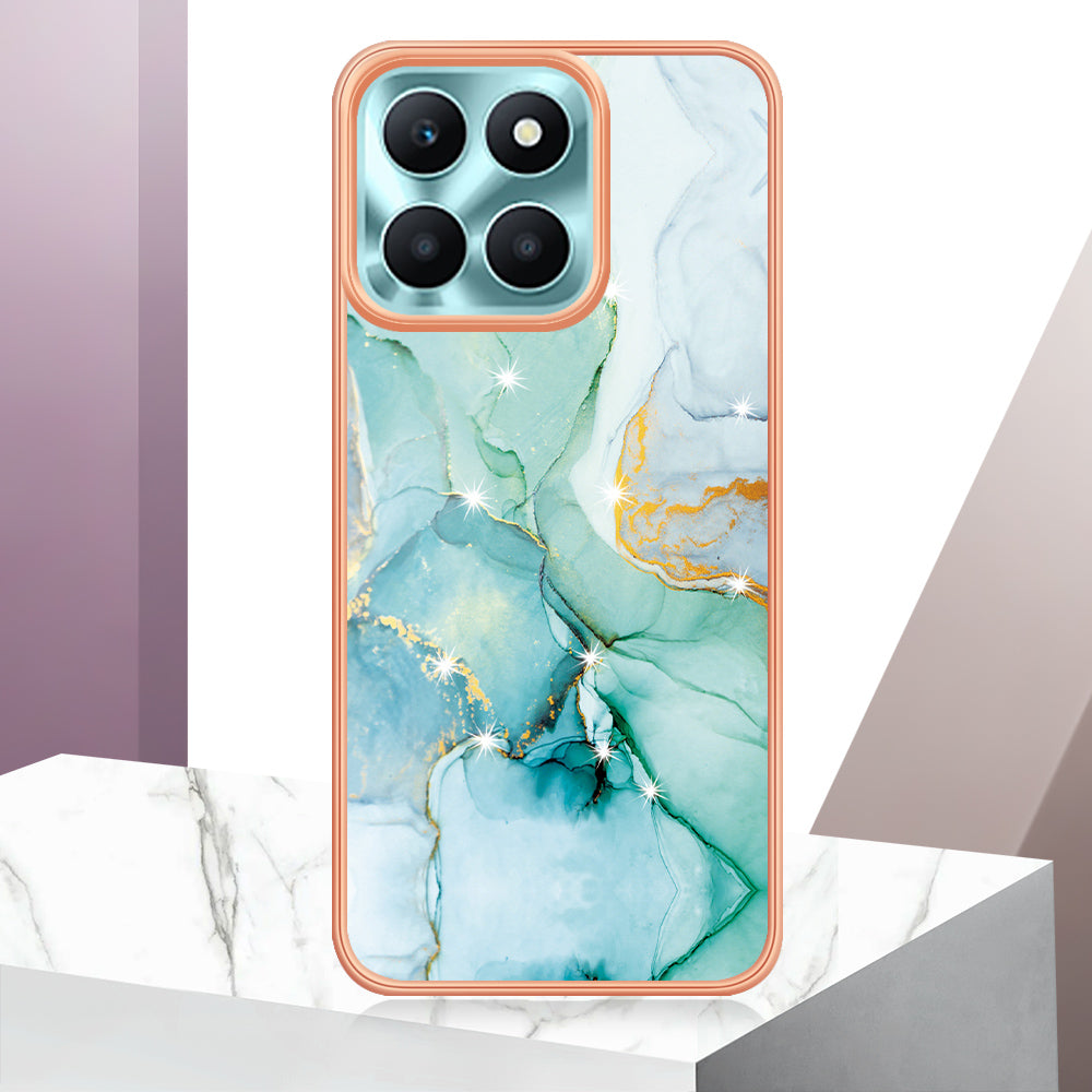 YB IMD Series-2 For Honor X6a 4G Electroplating Edge TPU Case IMD Marble Pattern Phone Cover
