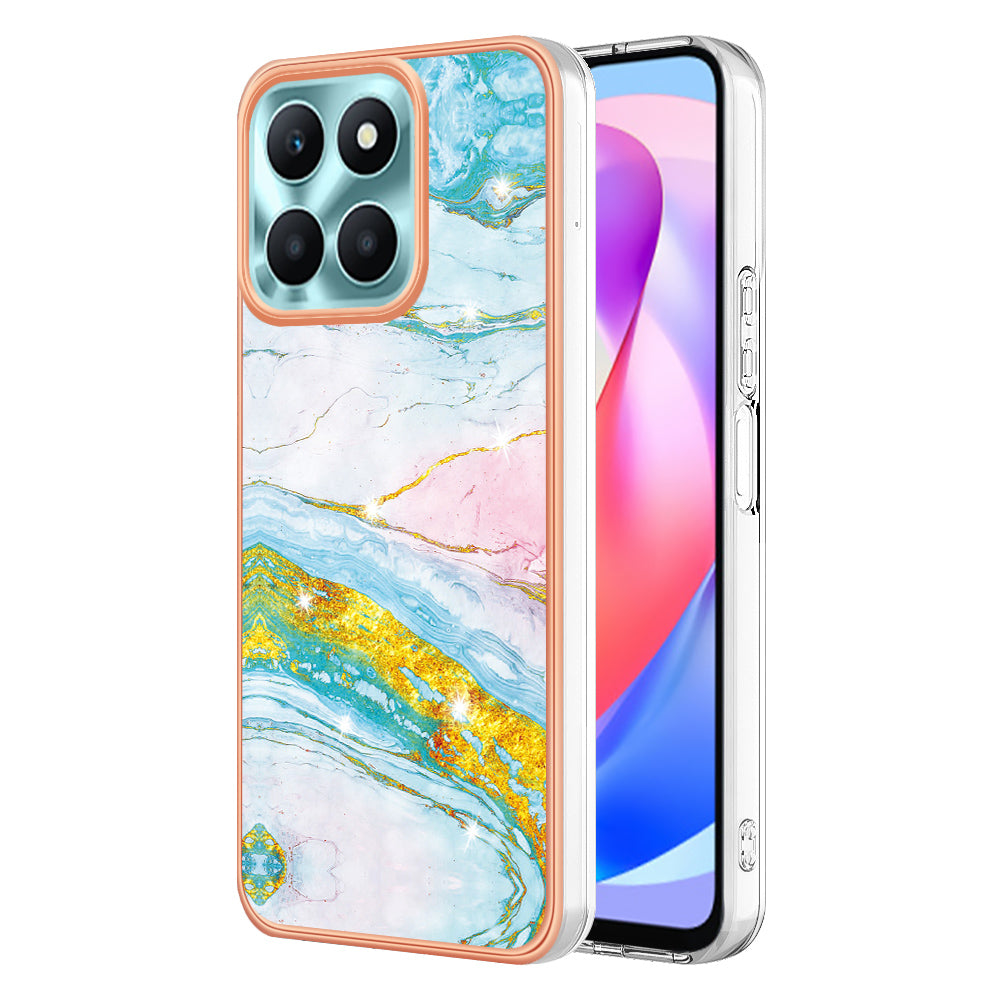 YB IMD Series-2 For Honor X6a 4G Electroplating Edge TPU Case IMD Marble Pattern Phone Cover