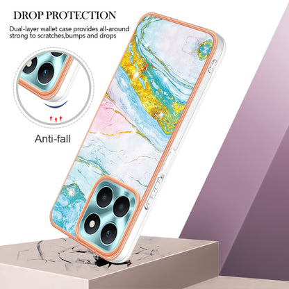 YB IMD Series-2 For Honor X6a 4G Electroplating Edge TPU Case IMD Marble Pattern Phone Cover