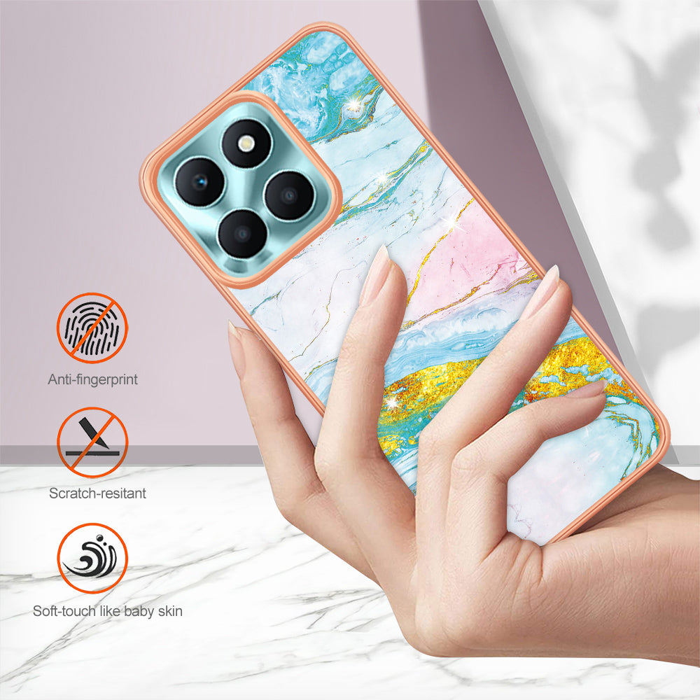 YB IMD Series-2 For Honor X6a 4G Electroplating Edge TPU Case IMD Marble Pattern Phone Cover