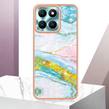 YB IMD Series-2 For Honor X6a 4G Electroplating Edge TPU Case IMD Marble Pattern Phone Cover