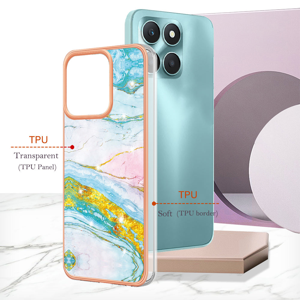 YB IMD Series-2 For Honor X6a 4G Electroplating Edge TPU Case IMD Marble Pattern Phone Cover