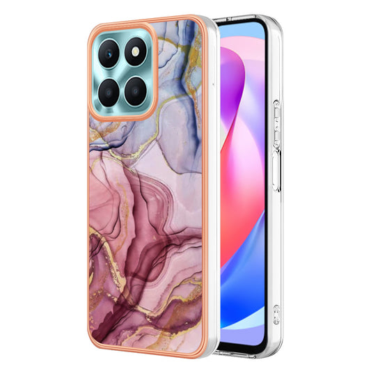 YB IMD Series-16 Style-E for Honor X6a 4G Electroplating Phone Case IMD Marble Pattern 2.0mm TPU Cover