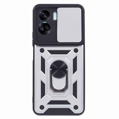For Honor 90 Lite 5G Slide Lens Protection Phone Case PC+TPU Ring Kickstand Cover