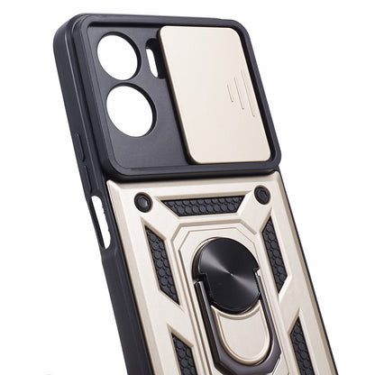 For Honor 90 Lite 5G Slide Lens Protection Phone Case PC+TPU Ring Kickstand Cover