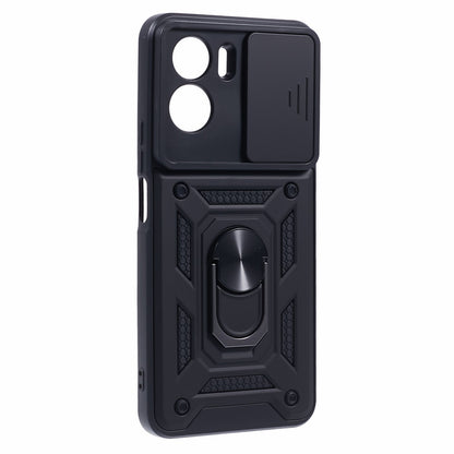 For Honor 90 Lite 5G Slide Lens Protection Phone Case PC+TPU Ring Kickstand Cover