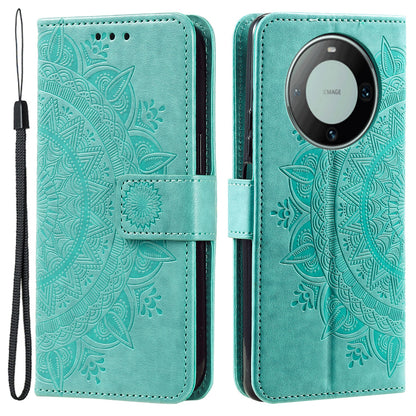 For Huawei Mate 60 Wallet PU Leather Phone Case Mandala Flower Imprinted Stand Cover with Strap