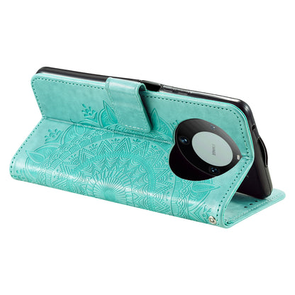For Huawei Mate 60 Wallet PU Leather Phone Case Mandala Flower Imprinted Stand Cover with Strap