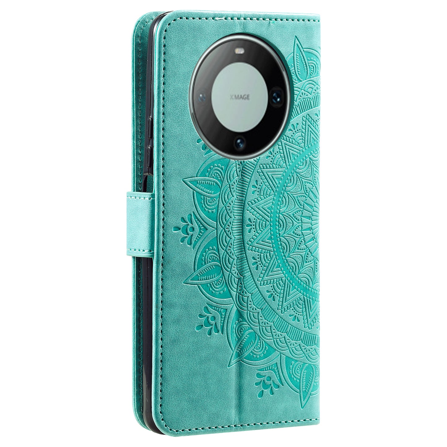 For Huawei Mate 60 Wallet PU Leather Phone Case Mandala Flower Imprinted Stand Cover with Strap