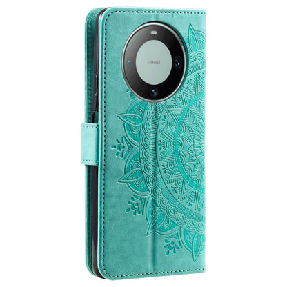 For Huawei Mate 60 Wallet PU Leather Phone Case Mandala Flower Imprinted Stand Cover with Strap