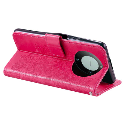 For Huawei Mate 60 Wallet PU Leather Phone Case Mandala Flower Imprinted Stand Cover with Strap
