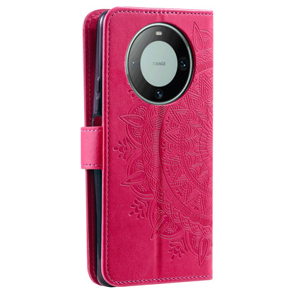 For Huawei Mate 60 Wallet PU Leather Phone Case Mandala Flower Imprinted Stand Cover with Strap