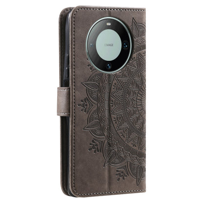 For Huawei Mate 60 Wallet PU Leather Phone Case Mandala Flower Imprinted Stand Cover with Strap