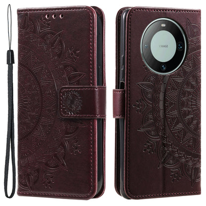 For Huawei Mate 60 Wallet PU Leather Phone Case Mandala Flower Imprinted Stand Cover with Strap