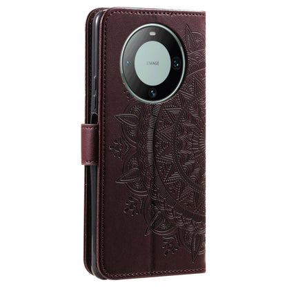 For Huawei Mate 60 Wallet PU Leather Phone Case Mandala Flower Imprinted Stand Cover with Strap