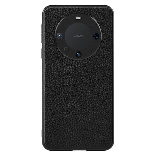 For Huawei Mate 60 PC+TPU Phone Case Genuine Cow Leather Coated Mobile Phone Protective Back Cover