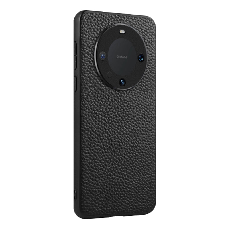 For Huawei Mate 60 PC+TPU Phone Case Genuine Cow Leather Coated Mobile Phone Protective Back Cover