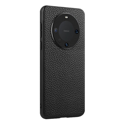 For Huawei Mate 60 PC+TPU Phone Case Genuine Cow Leather Coated Mobile Phone Protective Back Cover