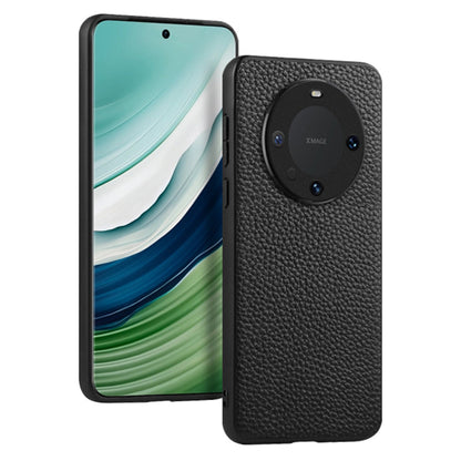For Huawei Mate 60 PC+TPU Phone Case Genuine Cow Leather Coated Mobile Phone Protective Back Cover