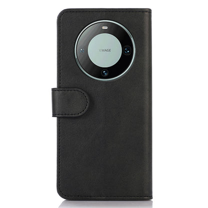 For Huawei Mate 60 Pro Cowhide Texture Cell Phone Case Leather Wallet Stand Anti-fall Cover