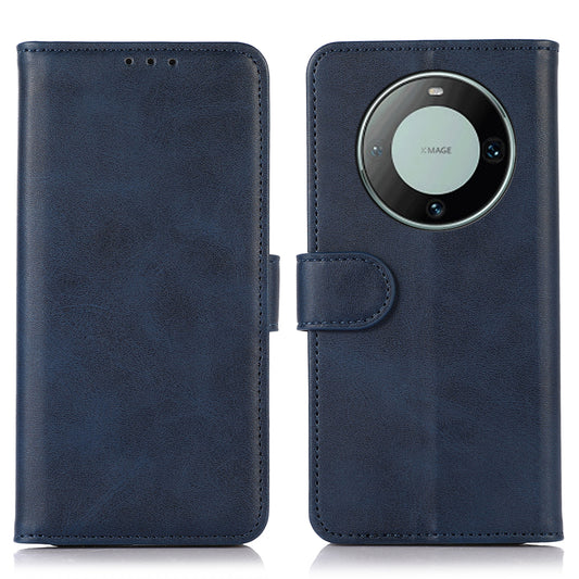 For Huawei Mate 60 Pro Cowhide Texture Cell Phone Case Leather Wallet Stand Anti-fall Cover