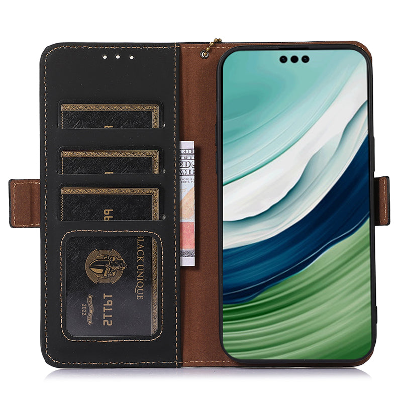 For Huawei Mate 60 Pro RFID Blocking Wallet Genuine Cow Leather Case Silky Feeling Phone Cover