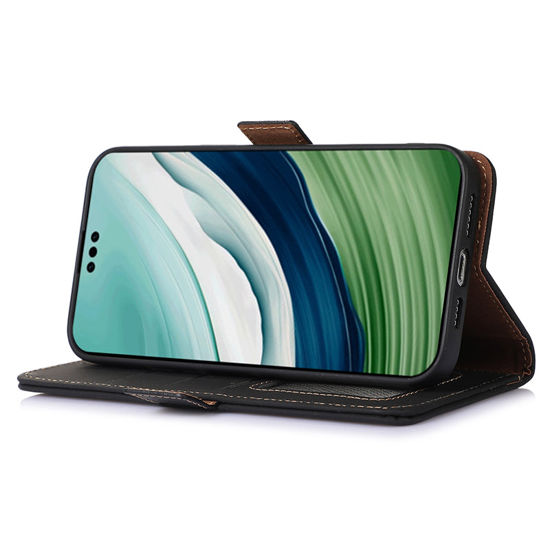 For Huawei Mate 60 Pro RFID Blocking Wallet Genuine Cow Leather Case Silky Feeling Phone Cover