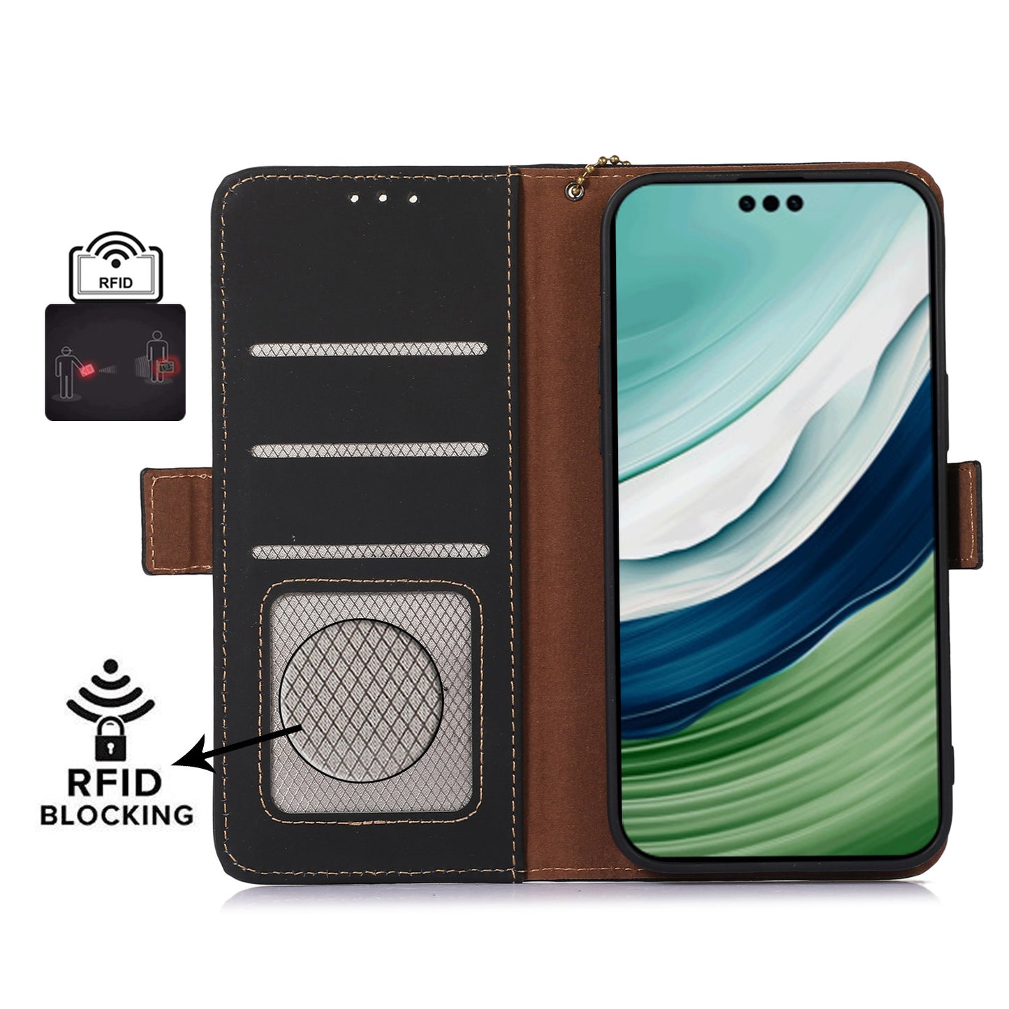 For Huawei Mate 60 Pro RFID Blocking Wallet Genuine Cow Leather Case Silky Feeling Phone Cover