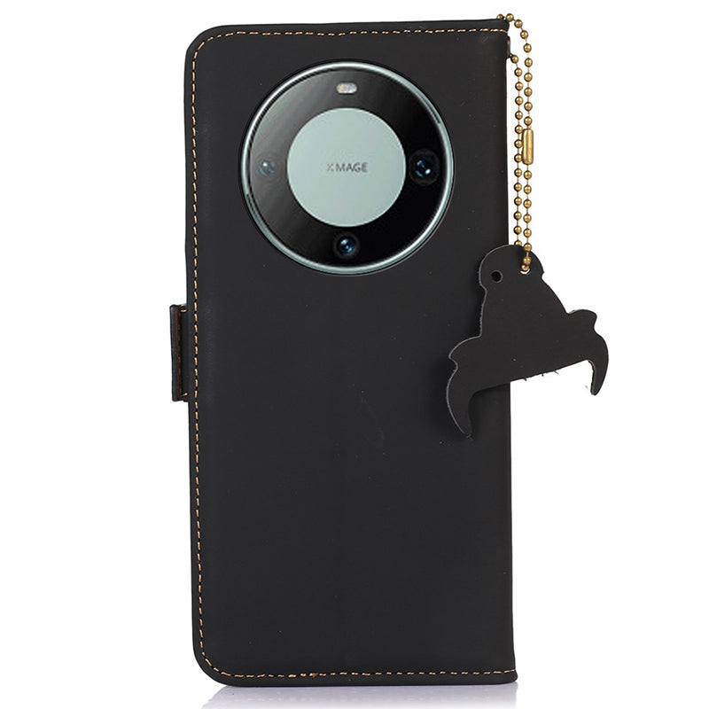 For Huawei Mate 60 Pro RFID Blocking Wallet Genuine Cow Leather Case Silky Feeling Phone Cover