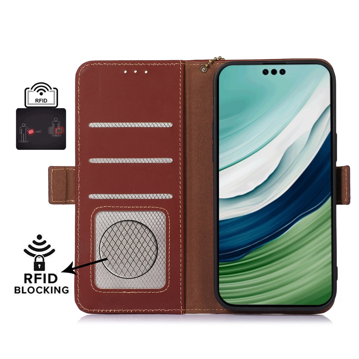 For Huawei Mate 60 Pro RFID Blocking Wallet Genuine Cow Leather Case Silky Feeling Phone Cover