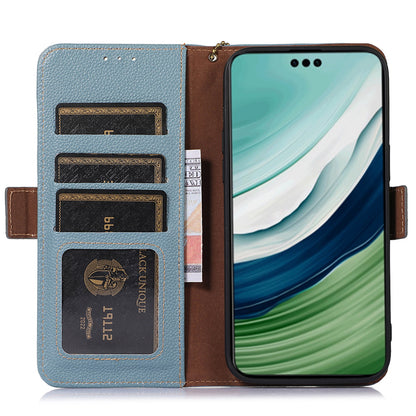 For Huawei Mate 60 Pro RFID Blocking Wallet Stand Shell Genuine Cow Leather Anti-drop Phone Case