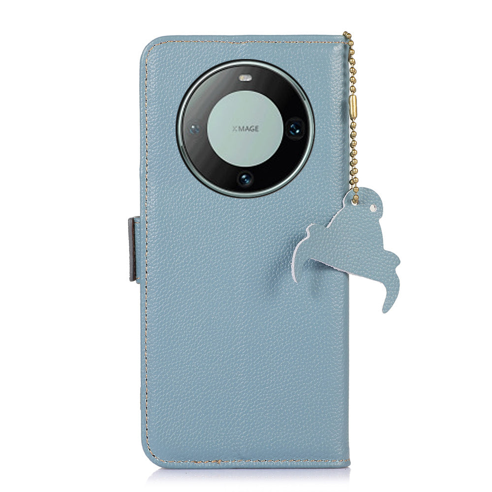 For Huawei Mate 60 Pro RFID Blocking Wallet Stand Shell Genuine Cow Leather Anti-drop Phone Case