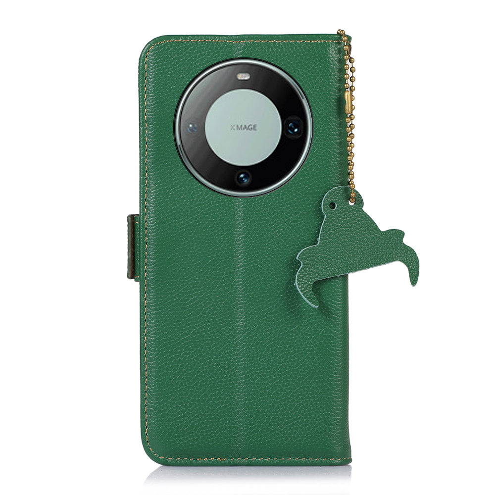 For Huawei Mate 60 Pro RFID Blocking Wallet Stand Shell Genuine Cow Leather Anti-drop Phone Case