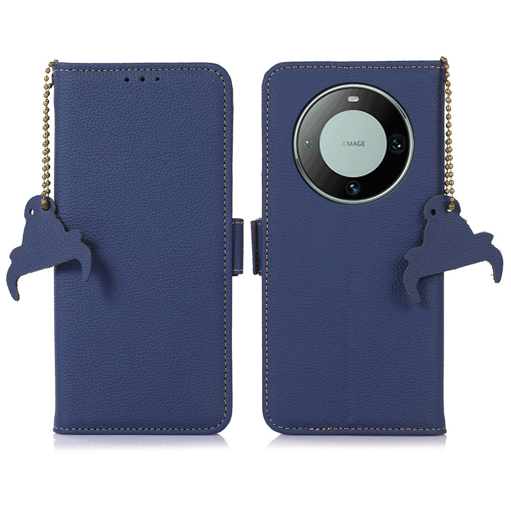 For Huawei Mate 60 Pro RFID Blocking Wallet Stand Shell Genuine Cow Leather Anti-drop Phone Case