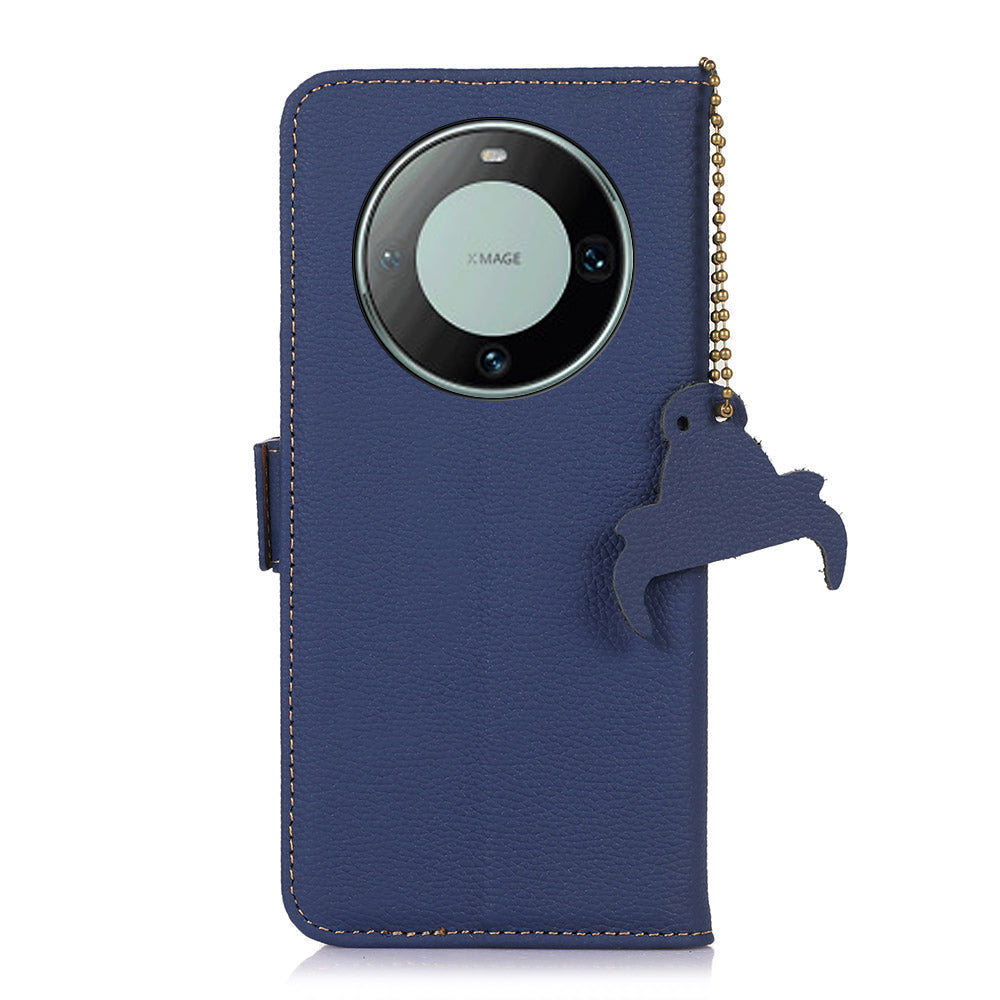 For Huawei Mate 60 Pro RFID Blocking Wallet Stand Shell Genuine Cow Leather Anti-drop Phone Case