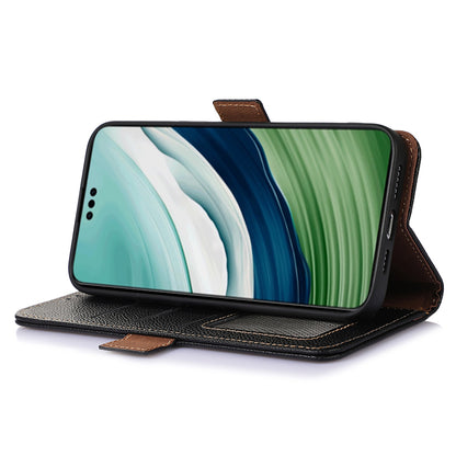For Huawei Mate 60 Pro RFID Blocking Wallet Stand Shell Genuine Cow Leather Anti-drop Phone Case