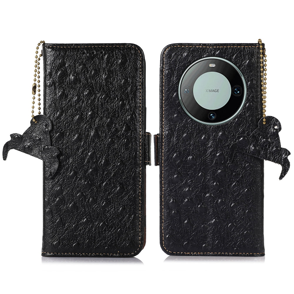 RFID Blocking Phone Case for Huawei Mate 60 Pro Genuine Cow Leather Wallet Stand Cover