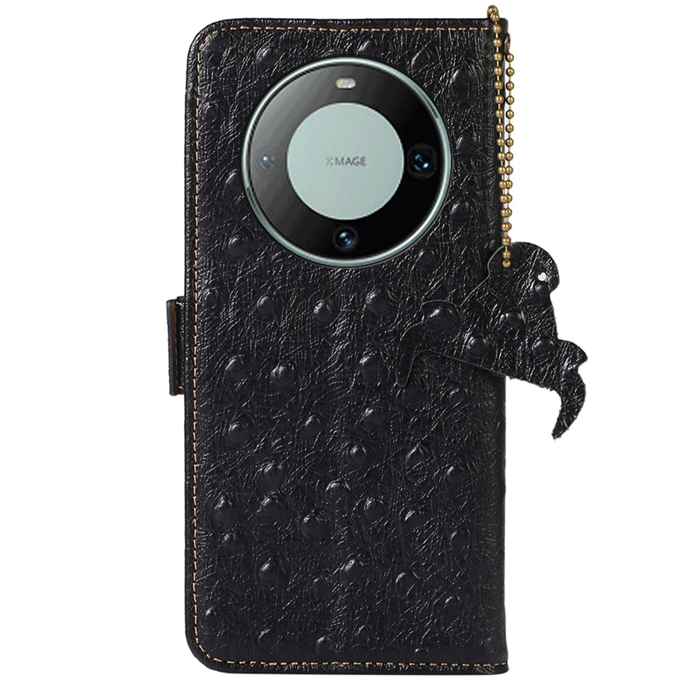 RFID Blocking Phone Case for Huawei Mate 60 Pro Genuine Cow Leather Wallet Stand Cover