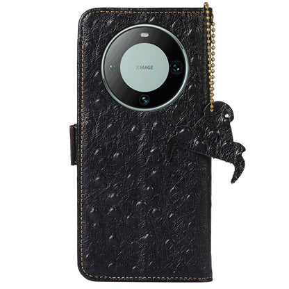 RFID Blocking Phone Case for Huawei Mate 60 Pro Genuine Cow Leather Wallet Stand Cover