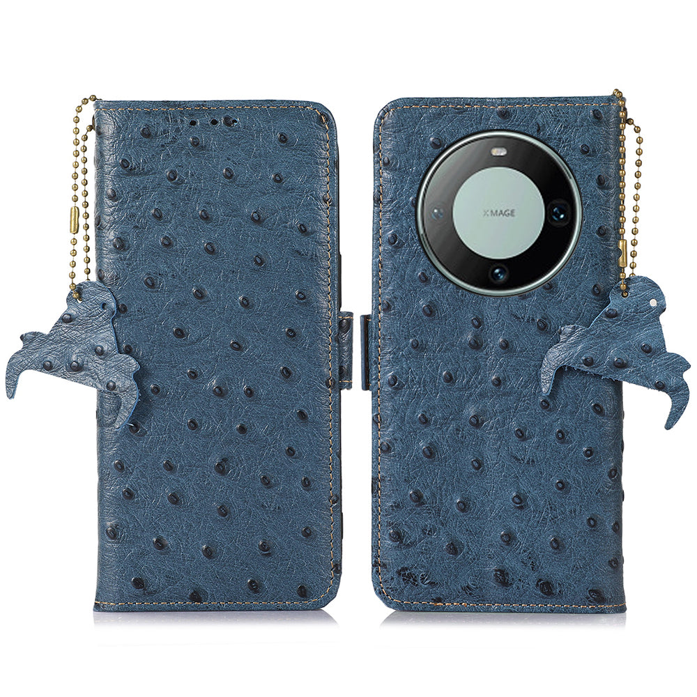 RFID Blocking Phone Case for Huawei Mate 60 Pro Genuine Cow Leather Wallet Stand Cover