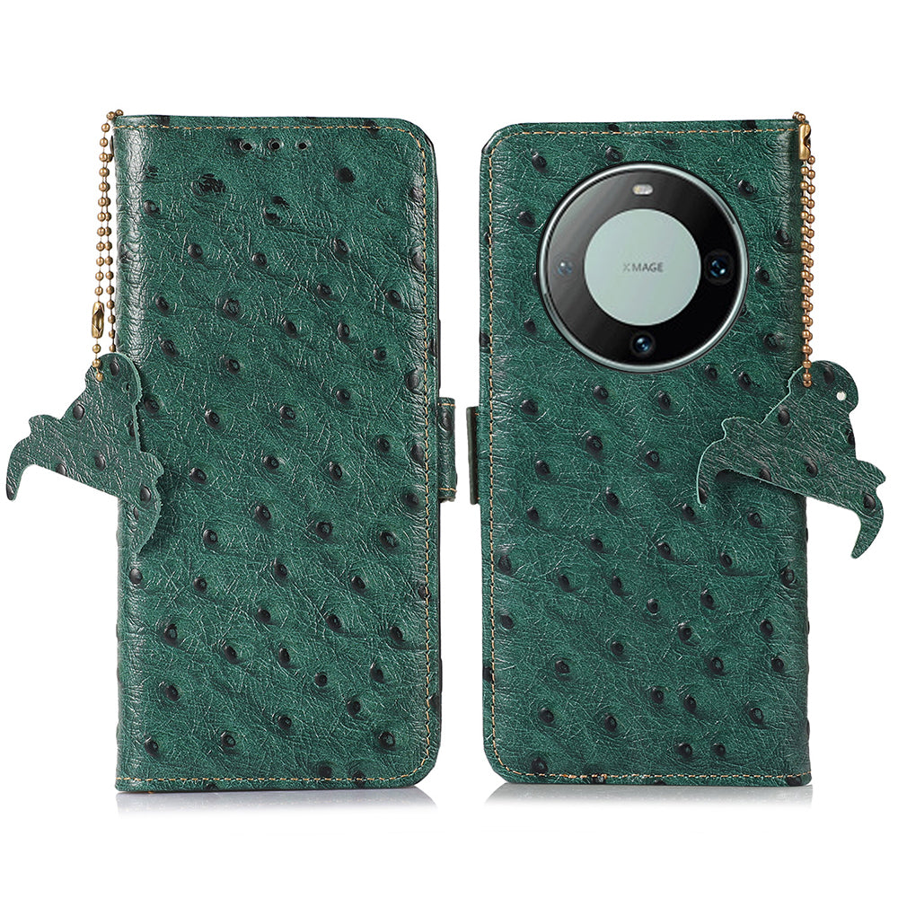 RFID Blocking Phone Case for Huawei Mate 60 Pro Genuine Cow Leather Wallet Stand Cover